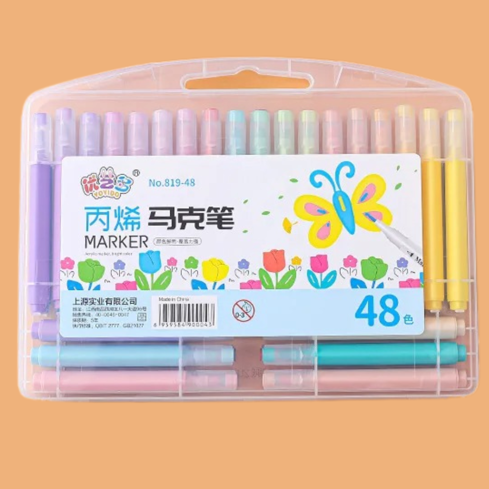 Набір акрилових маркерів  для малювання та творчості  для тканини дерева та кераміки в пластиковому кейсі 48 шт. - фото 5