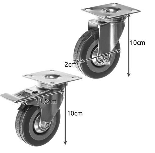 Комплект колес с тормозами для мебели 2 обыкновенные 2 с фиксаторами Серый - фото 2