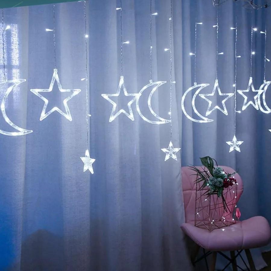 Гирлянда-штора Луна и звезды размер 12 фигур 3х0,9 м Белый (WYF11W) - фото 1 Гирлянда-штора Луна и звезды размер 12 фигур 3х0,9 м Белый (WYF11W) - фото 1