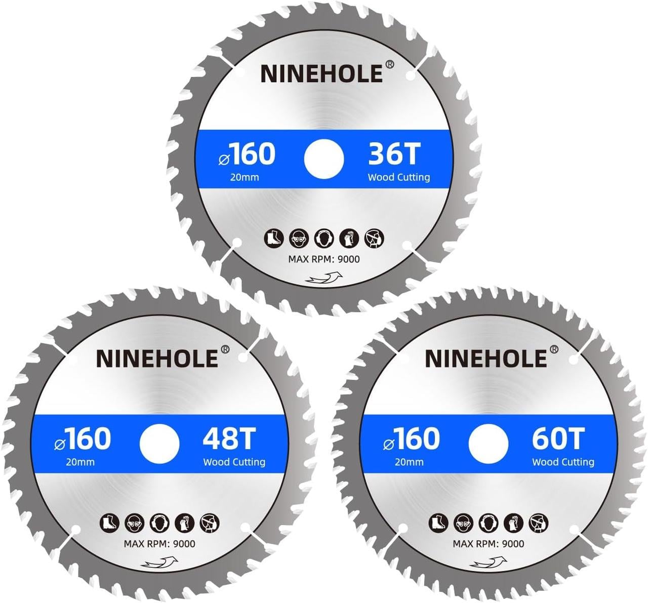 Диски циркулярные Ninehole 36/48/60 зубов 160 мм 3 шт.