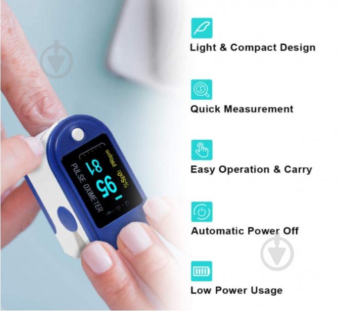 Пульсоксиметр Pulse Oximeter Healer AD807 электронный на палец Синий - фото 3