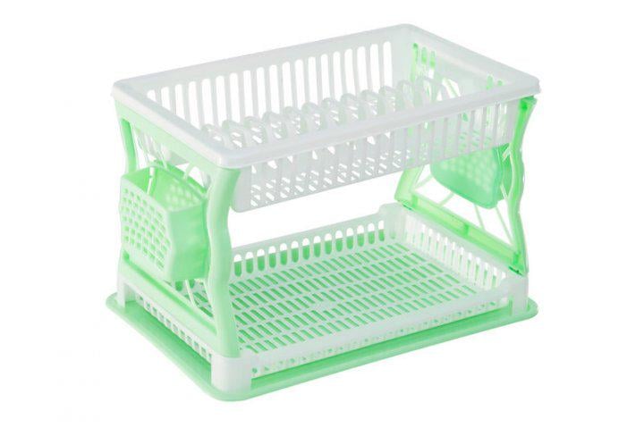 Сушарка для посуду двоярусна пластикова 275х290 мм Зелений Сушарка для посуду двоярусна пластикова 275х290 мм Зелений