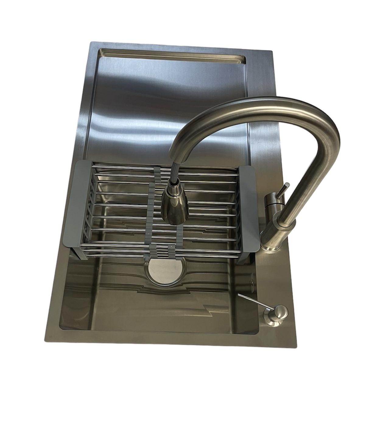 Мойка для кухни Lidz 7849BR правая и смеситель для кухни Aria 015FL с выдвижным изливом Nickel Lidz