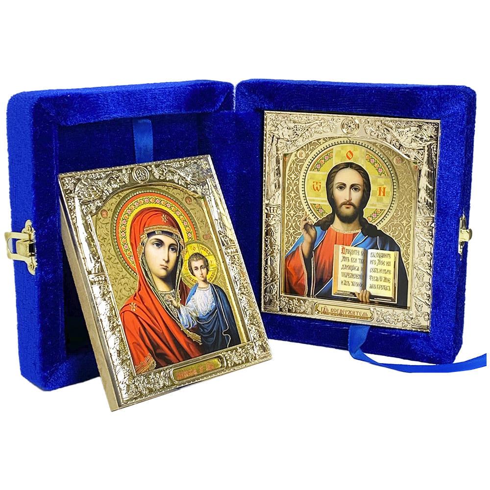 Икона Богородица и Иисус в бархате Синий (Б50В/С)