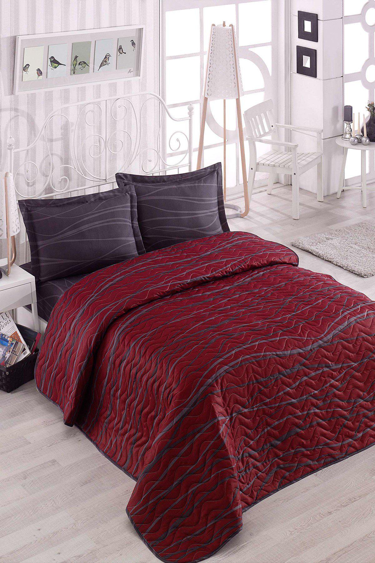 Покрывало стеганное с наволочкой Eponj Home Verda 160x220 см Бордовый (2000022187923)