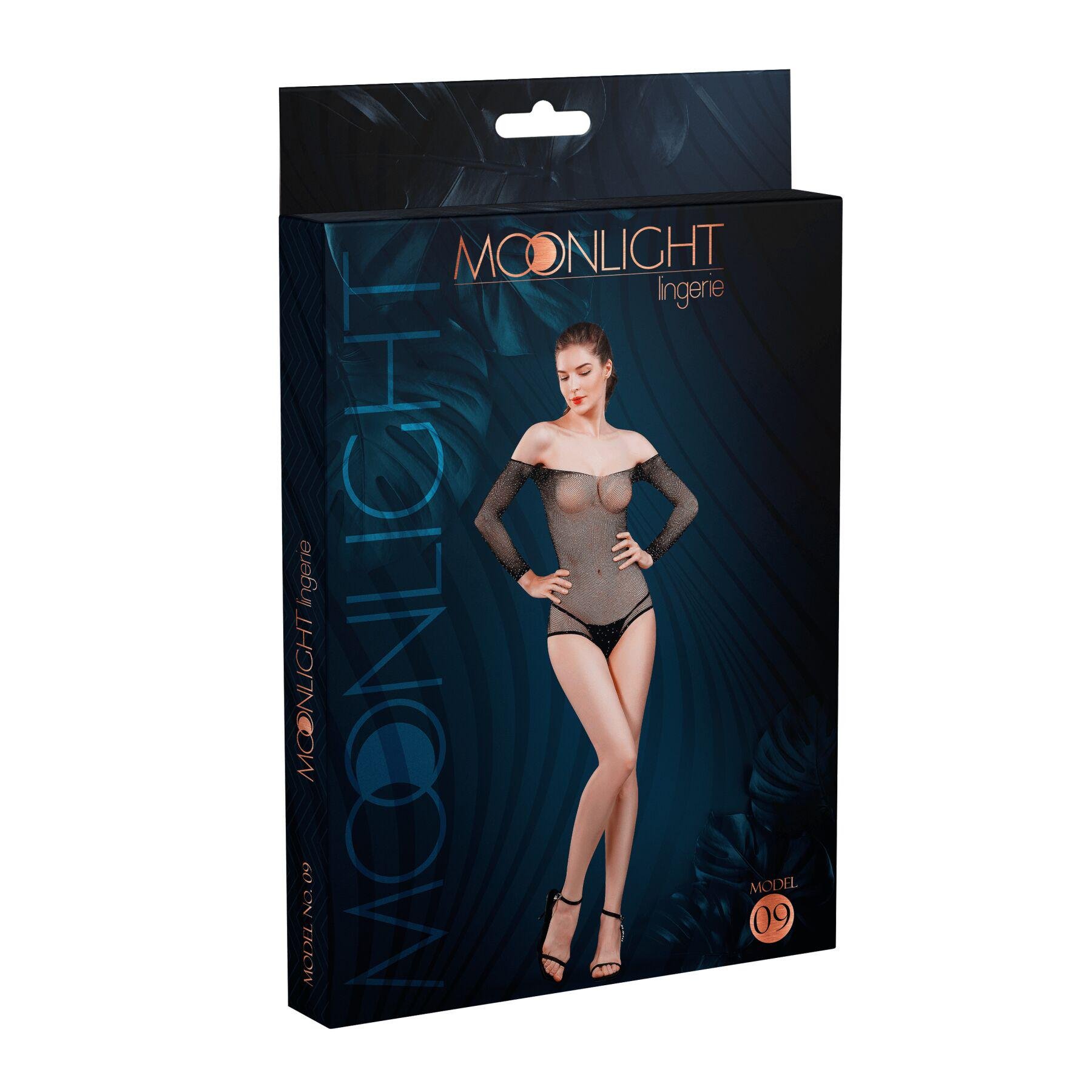 Боді сітчасте зі стразами Moonlight Model 09 Black XS-L, відкриті плечі - фото 3