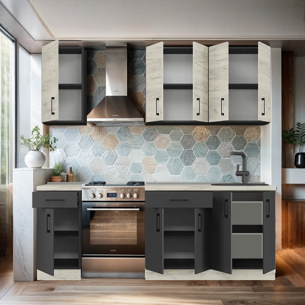 Кухня со столешницей Tobi Sho Optima -К4 модульная 2,2 м Дуб Крафт Белый/Антрацитовый корпус