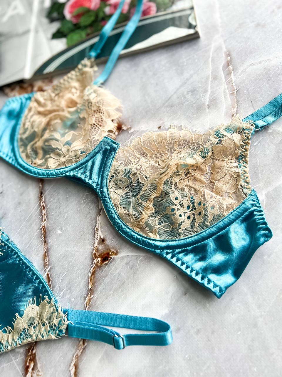 Комплект нижньої білизни з мереживом M Блакитний (DO2153) - фото 2 Комплект нижньої білизни з мереживом M Блакитний (DO2153) - фото 2