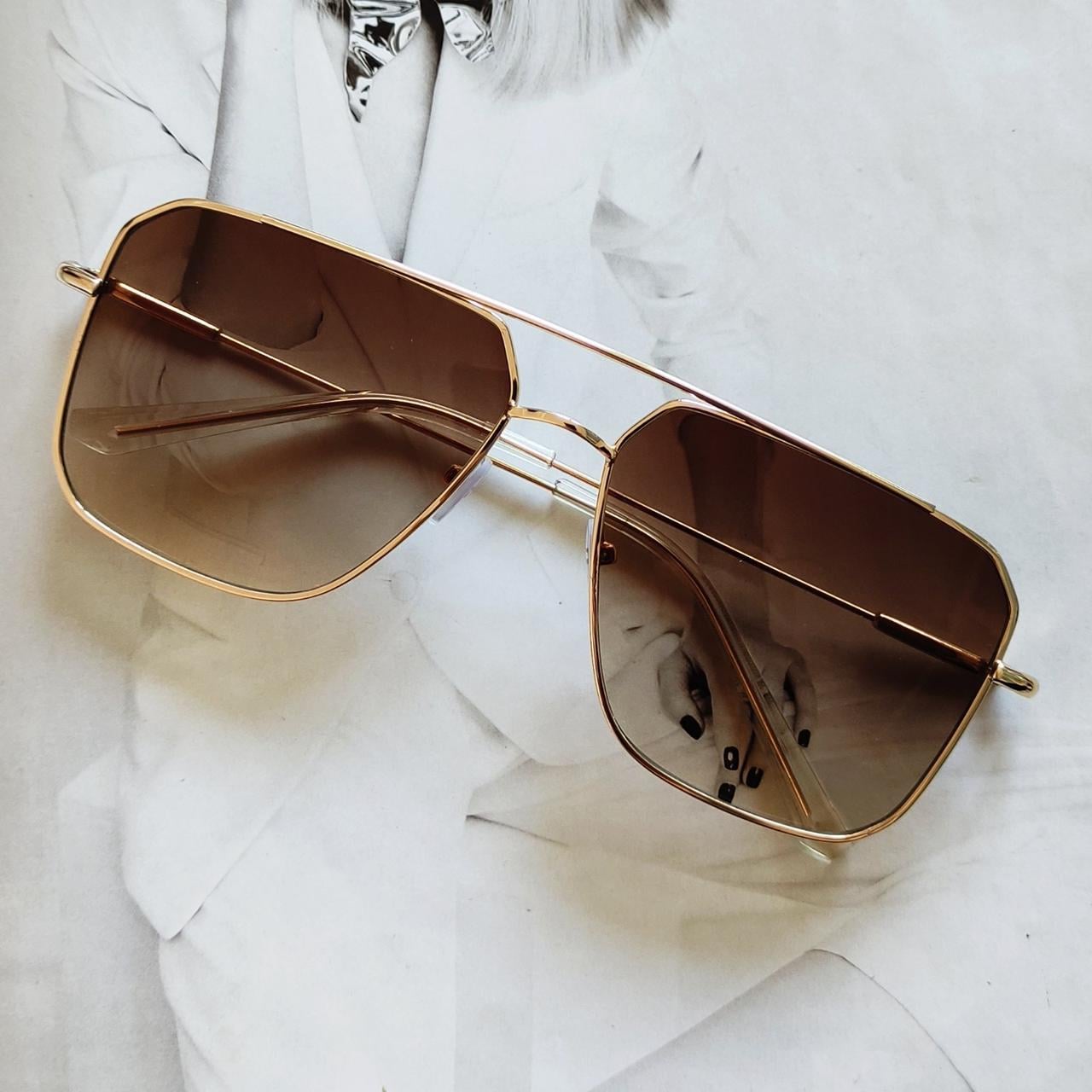 Очки квадратные авиаторы в тонкой оправе Коричневый