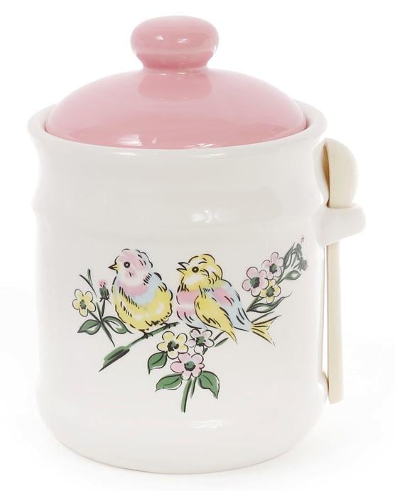 Банка керамическая Весенняя трель 600 мл с деревянной ложкой Розовый (BD-DK0075-D)