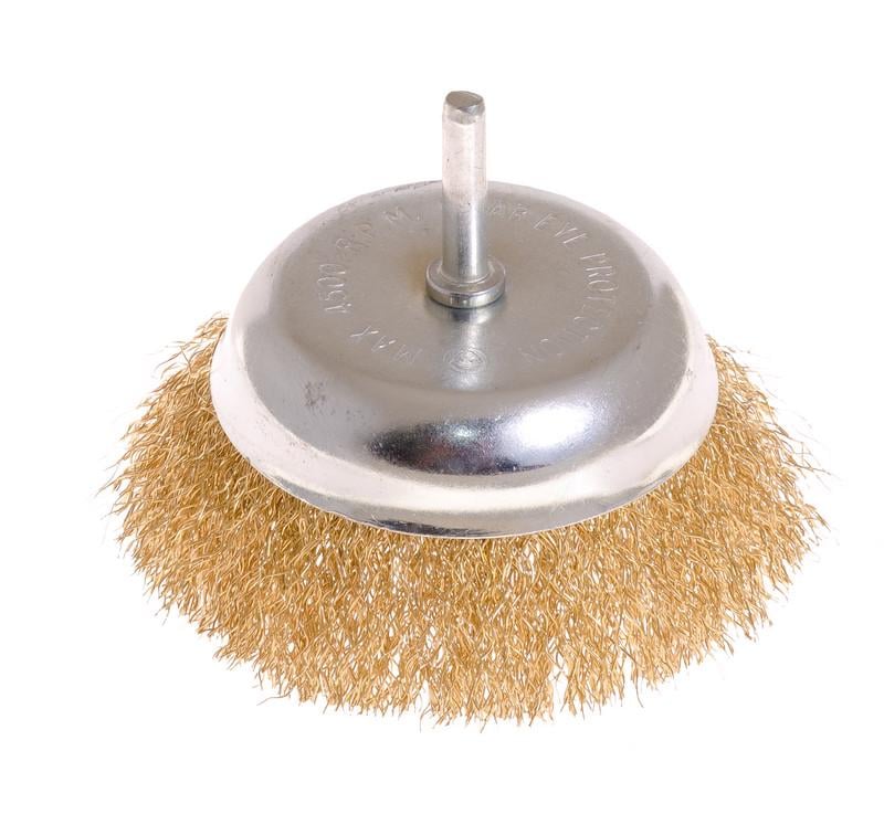 Щітка торцева Mastertool з латуньованого рифленого дроту 100 мм зі стрижнем 1/4" (19-7410)