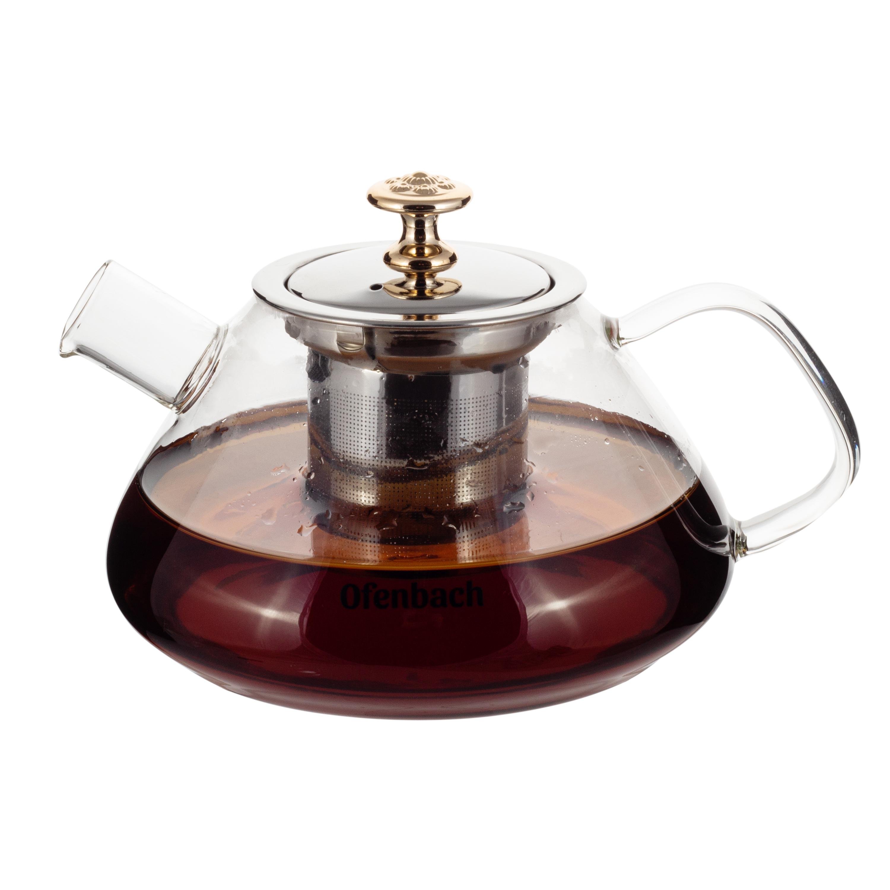 Заварочный чайник со съемным ситечком Ofenbach KM-100616L из термостойкого стекла 1000 мл Прозрачный (150-84-100616L) - фото 11