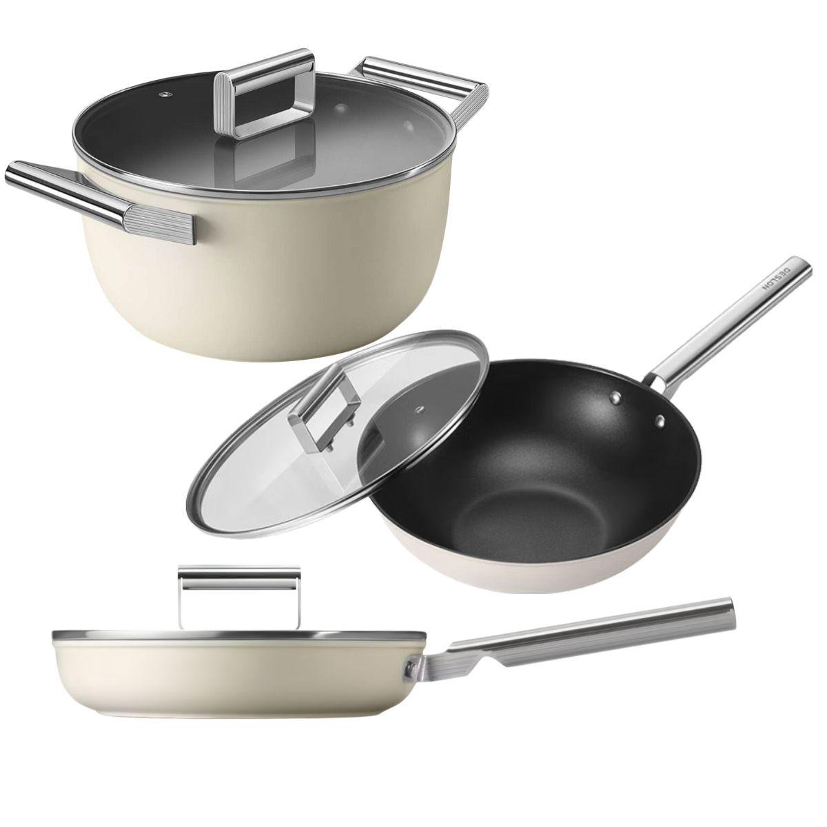 Набір посуду для приготування 5в1 Вок сковорода 30 см з кришкою/каструля 24 см з кришкою/сковорода 24 см (1084)