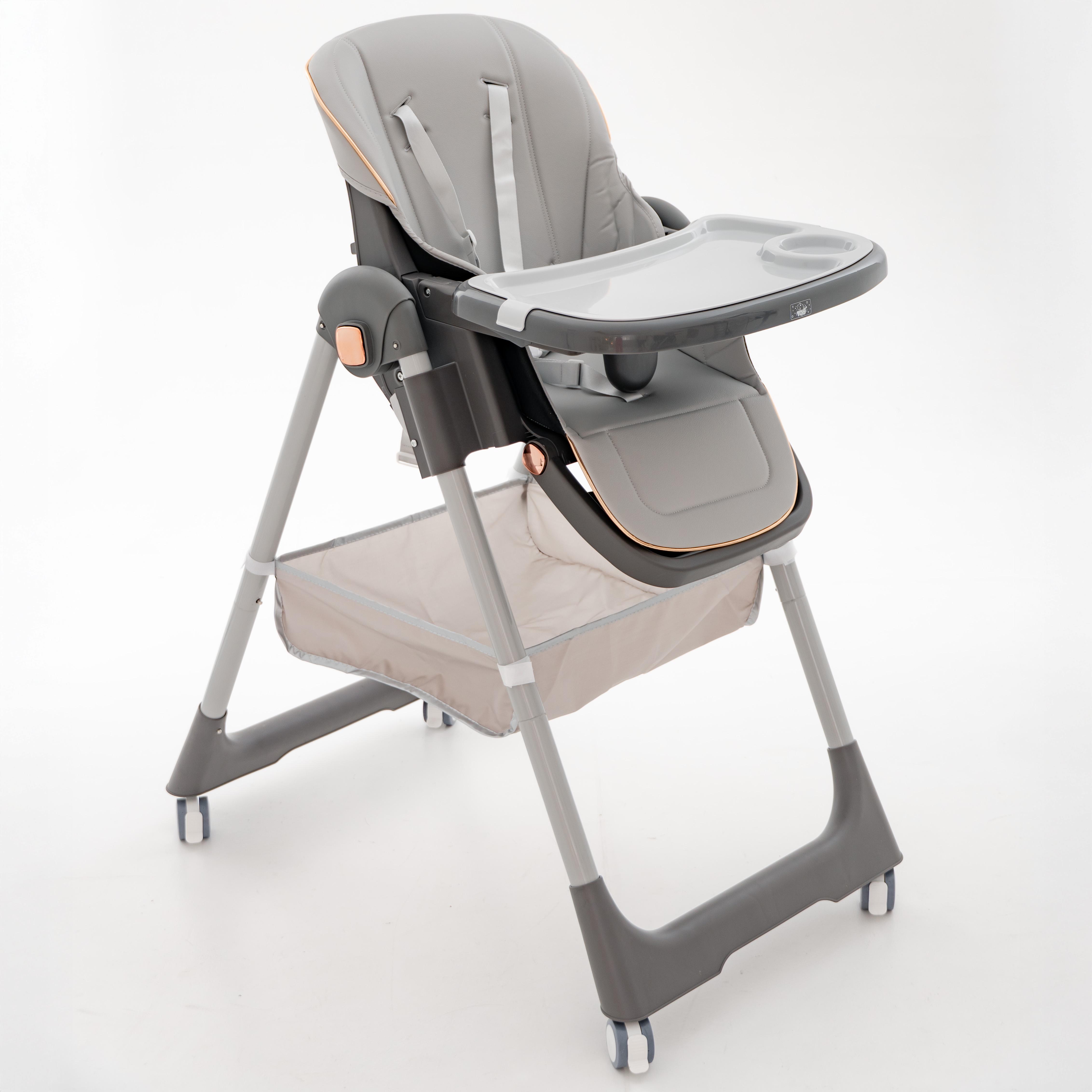 Стульчик для кормления Премиум с регулируемой спинкой складной на колесах Серый (29437147)