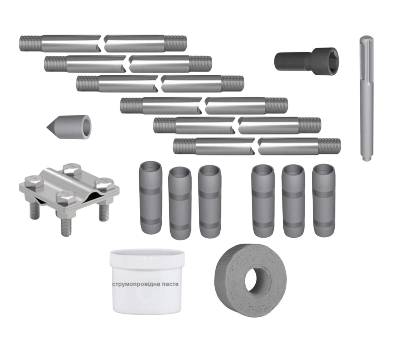 Комплект заземлення з нержавіючої сталі Self ⌀ 16 мм 9 м з антикорозійною стрічкою/струмопровідною пастою та ударною насадкою (83777)