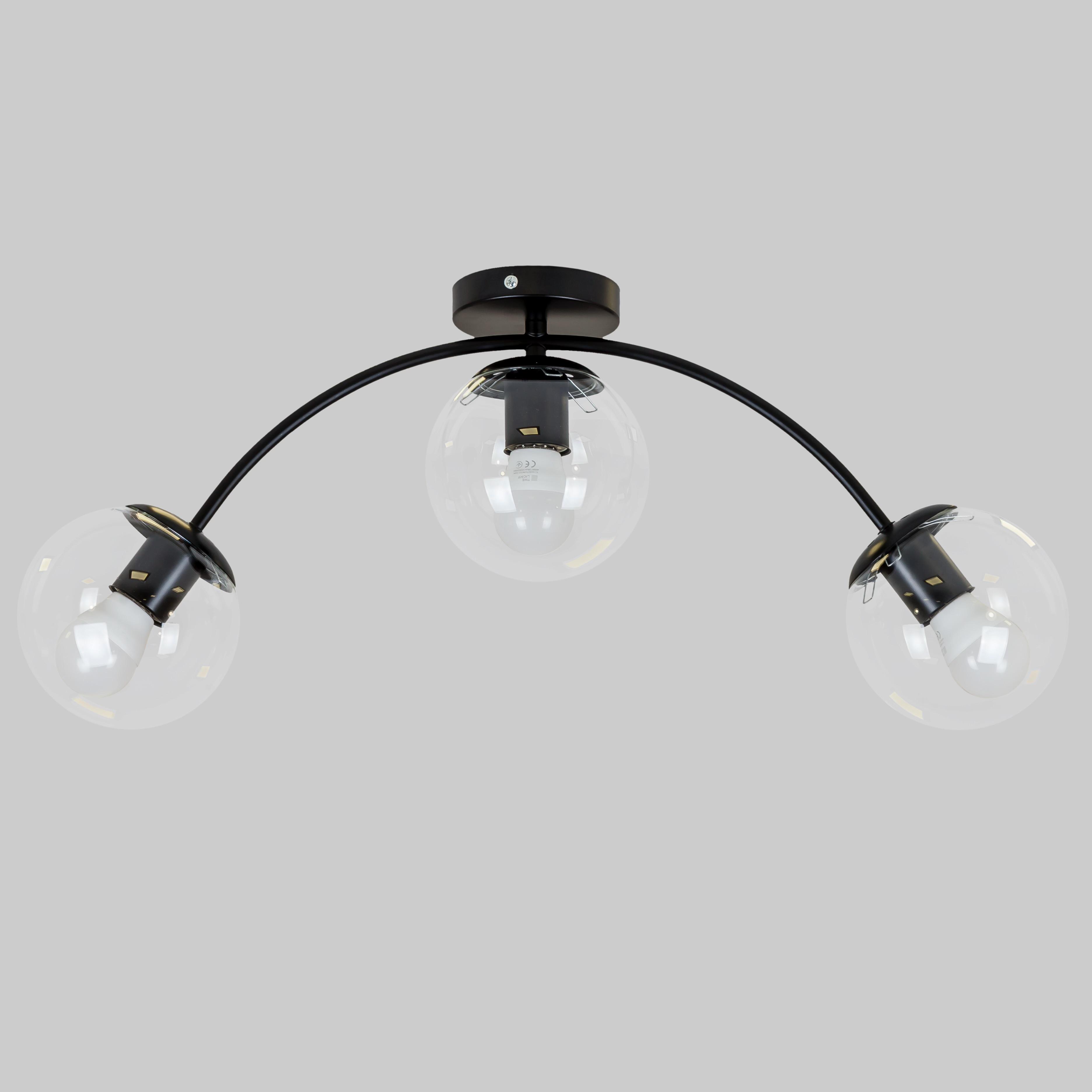 Люстра потолочная с 3 плафонами-шарами Черный/Прозрачный (52-9907-3 BK+CL)