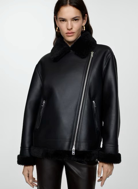 Дубленка женская Mango 77075985 XXS Черный (00026) - фото 4