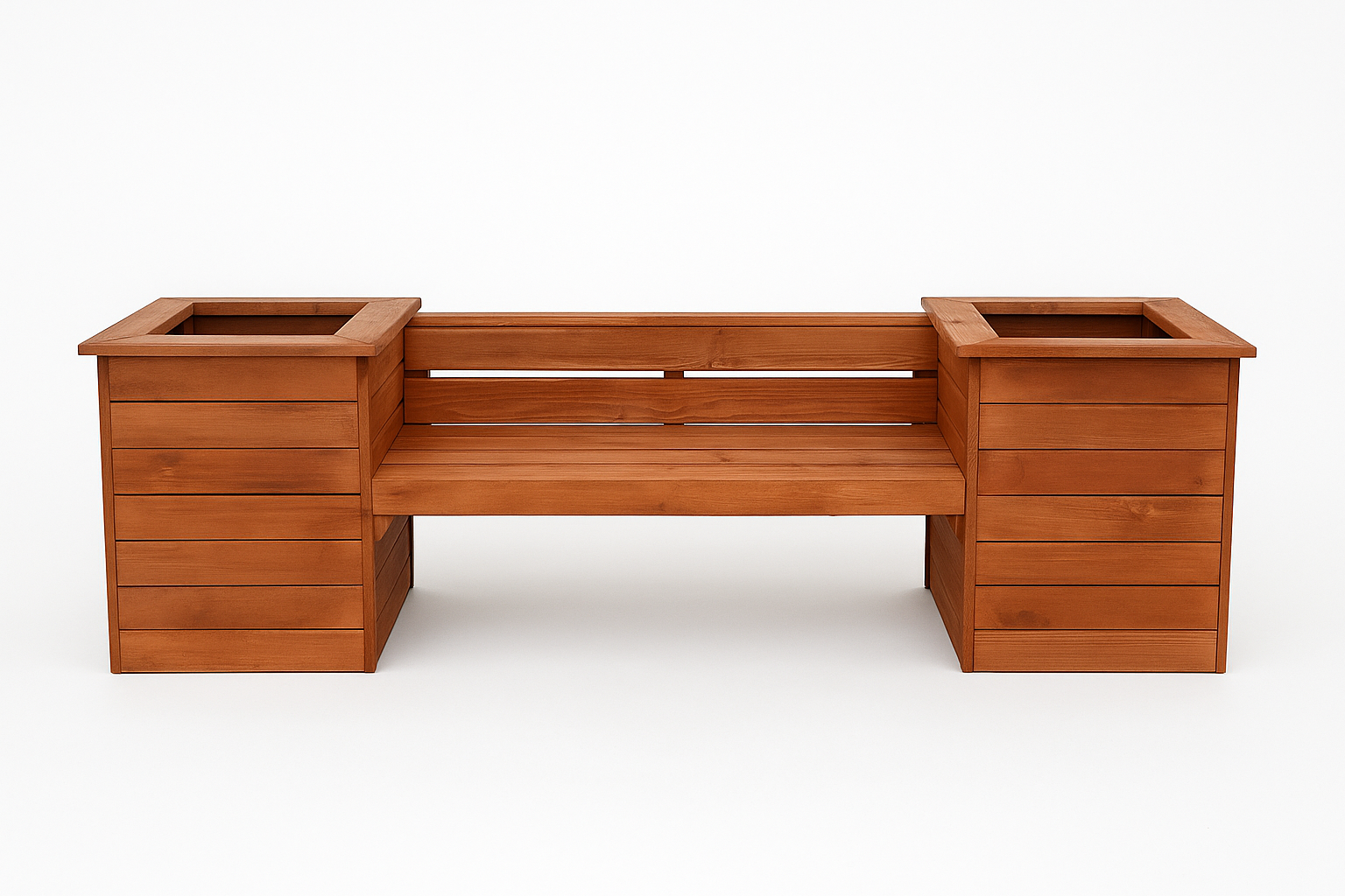 Скамейка садовая деревянная с двумя встроенными кашпо ясень 1600х650х450 мм (DL87787) Скамейка садовая деревянная с двумя встроенными кашпо ясень 1600х650х450 мм (DL87787)