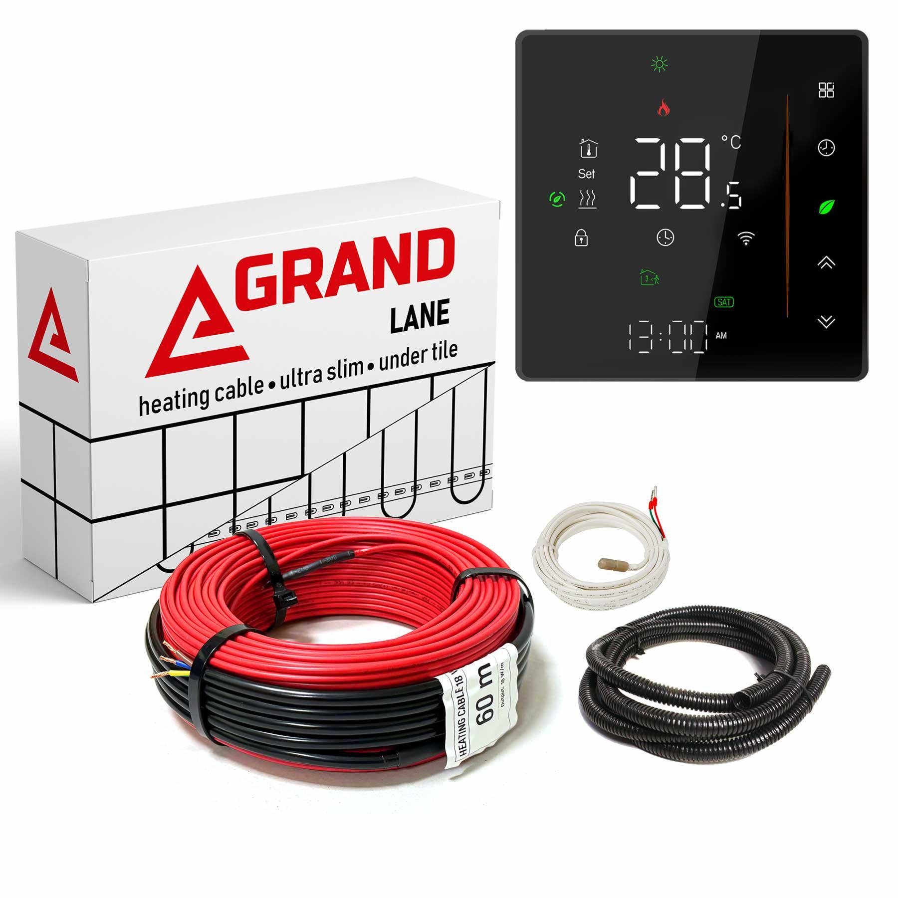 Теплый пол Grand Lane 2,5 м2/360 Вт/20 м нагревательный кабель glc3620k6 под плитку 18 Вт/м и WiFi сенсорный программируемый терморегулятор Черный Теплый пол Grand Lane 2,5 м2/360 Вт/20 м нагревательный кабель glc3620k6 под плитку 18 Вт/м и WiFi сенсорный программируемый терморегулятор Черный