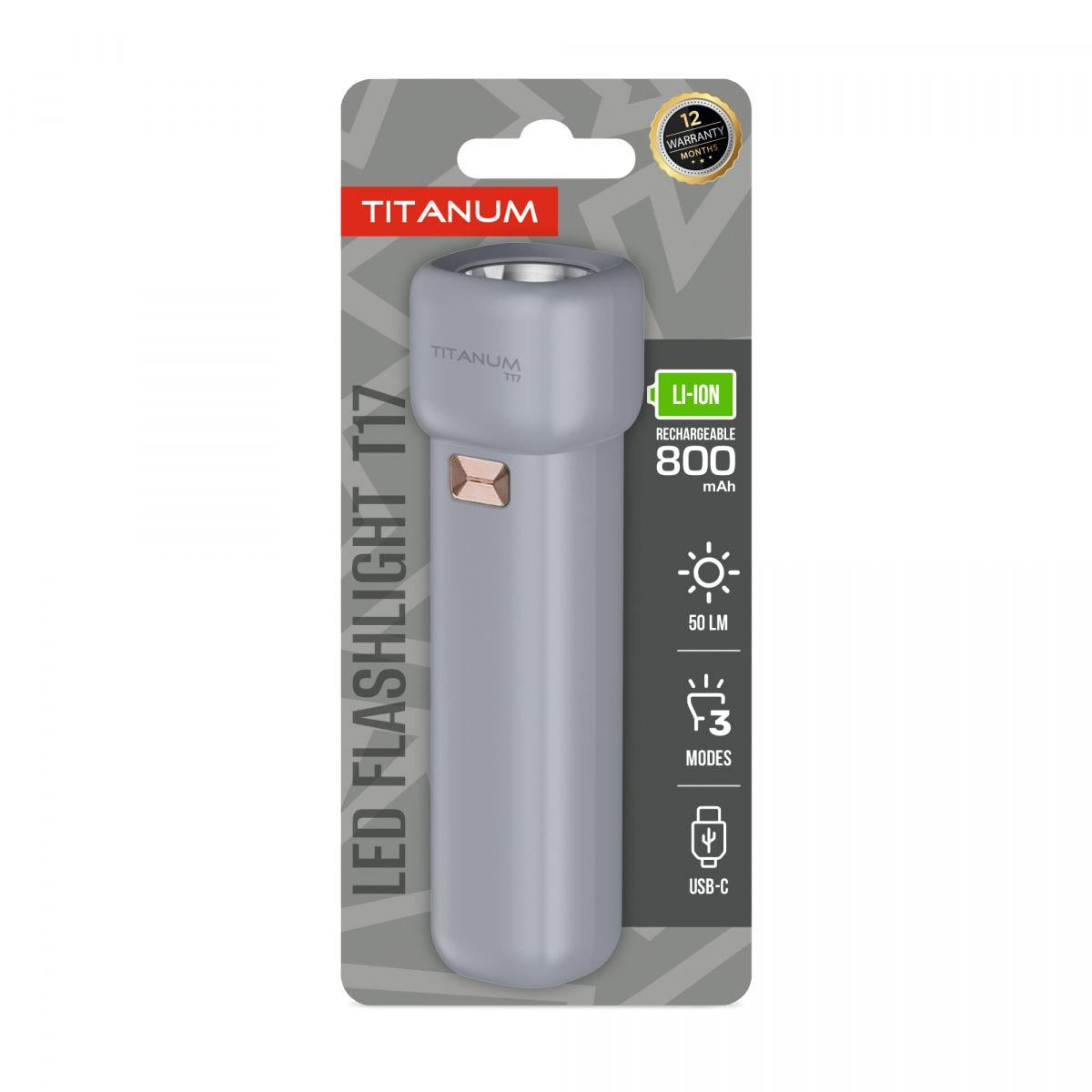 Ліхтарик світлодіодний TITANUM TLF-T17 50Lm Gray