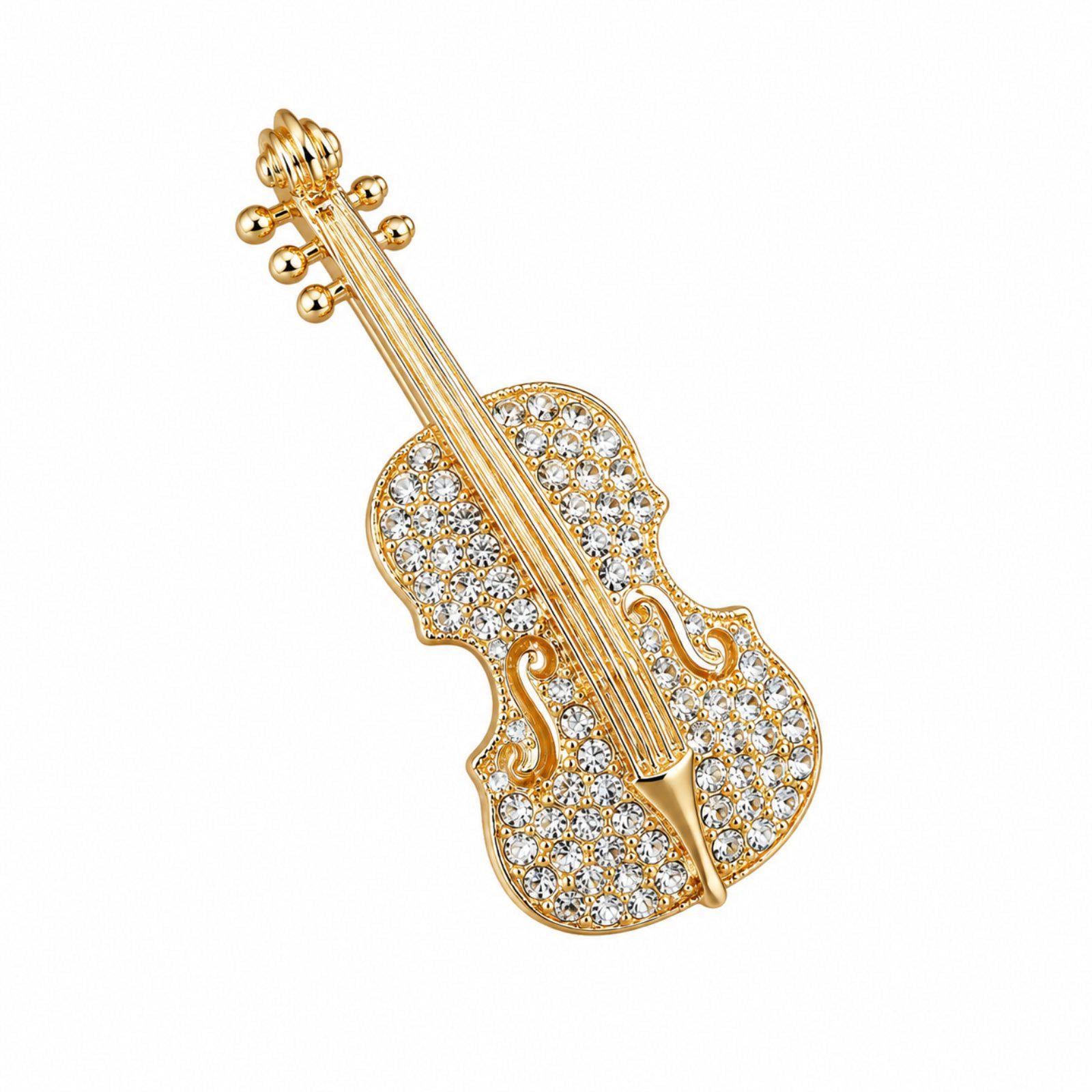 Брошка Скрипка в кристалах Золотистий (752286767)