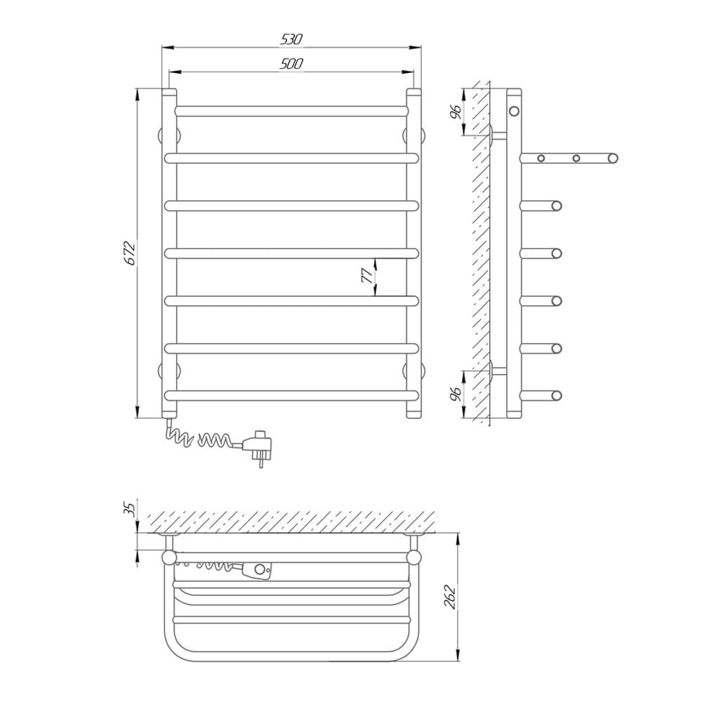 Полотенцесушитель электрический Laris Стандарт П7 с полкой Э подключение слева 500х660 (73207177) - фото 4