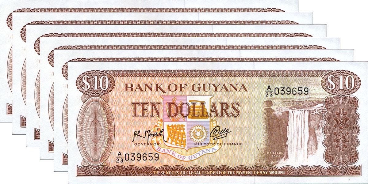 Колекційна банкнота Гайана 1992 10 доларів 1966-1992 6 шт. P23f UNC