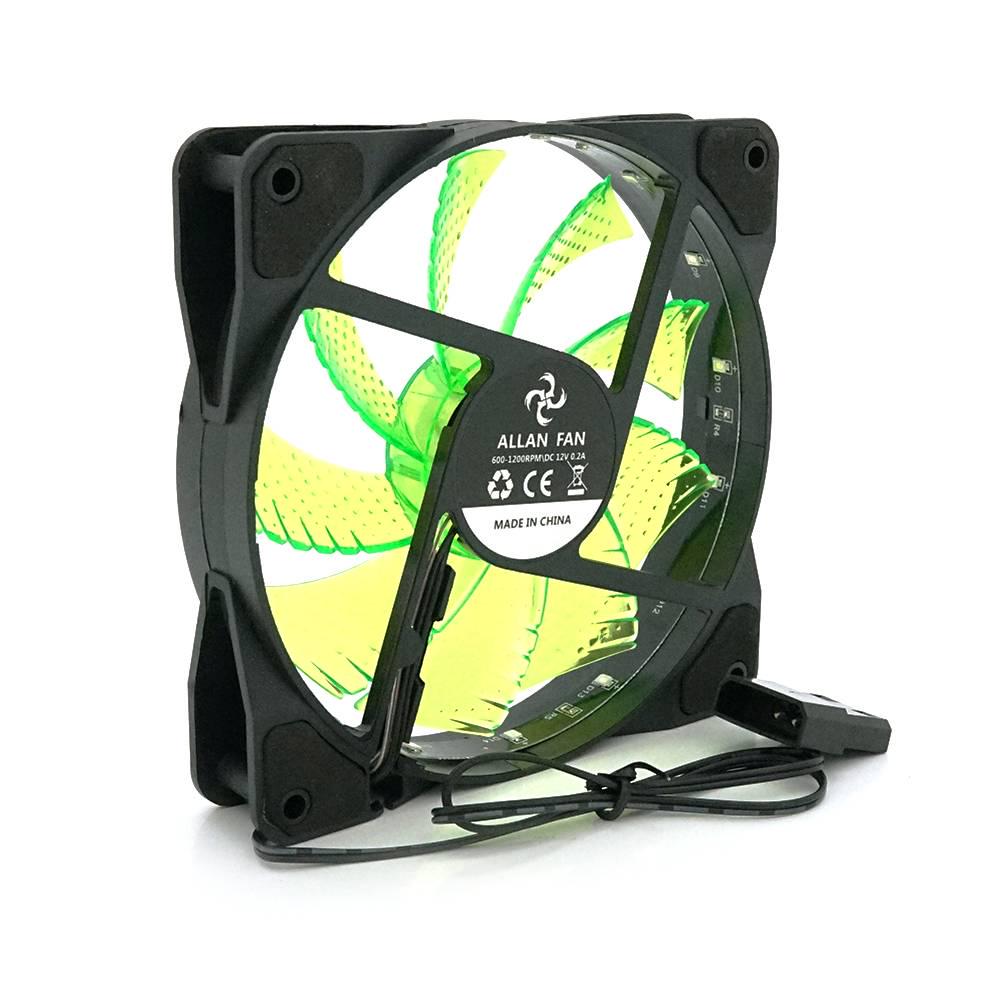 Кулер корпусний 12025 DC sleeve fan 4pin 12V 1100об/хв 15LED 120х120х25 мм Green (28490)
