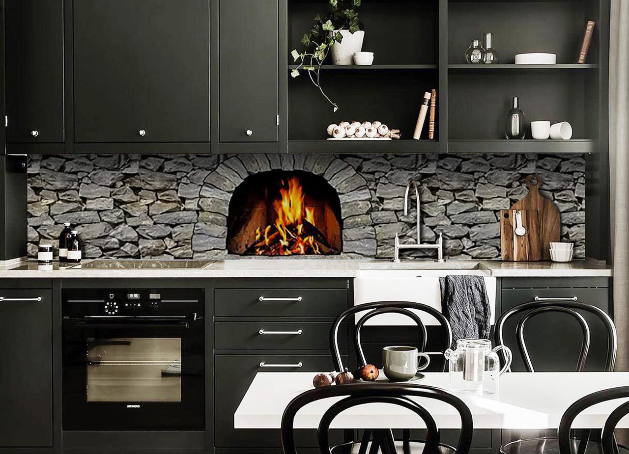 Кухонный фартук Очаг/Каменная кладка из самоклеющейся виниловой пленки 60х250 см Серый