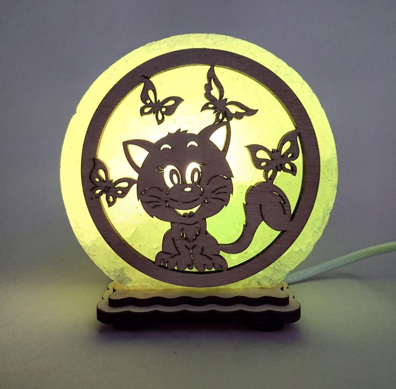 Соляной светильник Кот и бабочки (KM-00006-g)