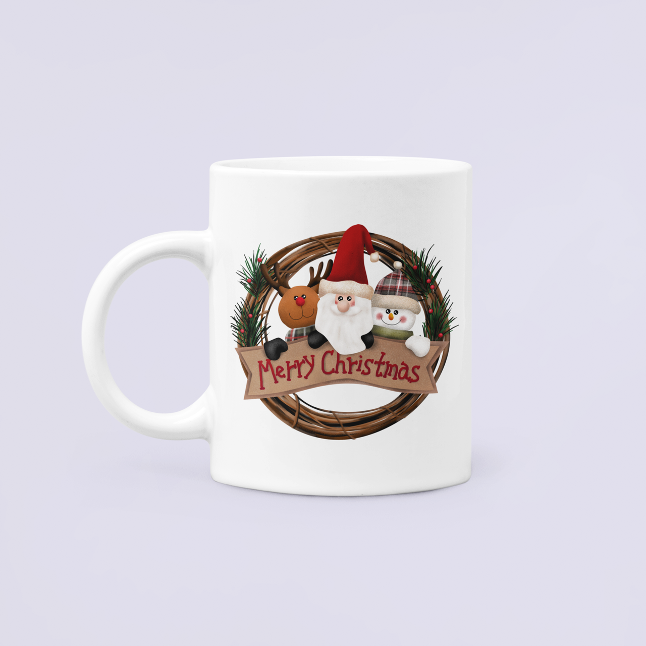 Чашка керамическая с принтом "Merry Christmas" Рождественский венок 330 мл Белый (НГ134Ч)