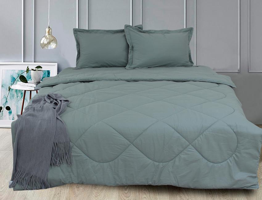 Комплект постельного белья TAGtekstil сатин с одеялом Elegant Green Grey Двуспальный 180х220 см (19011)