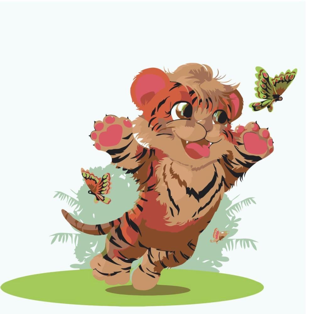 Картина по номерам Strateg Премиум Тигренок с лаком 30х30 см (ES040)