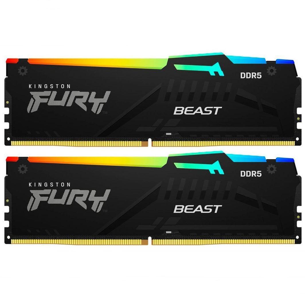 Оперативная память с подсветкой Kingston Fury Beast RGB 64 GB Kit DDR5 5600 МГц Black (KF556C36BBE2AK2-64)