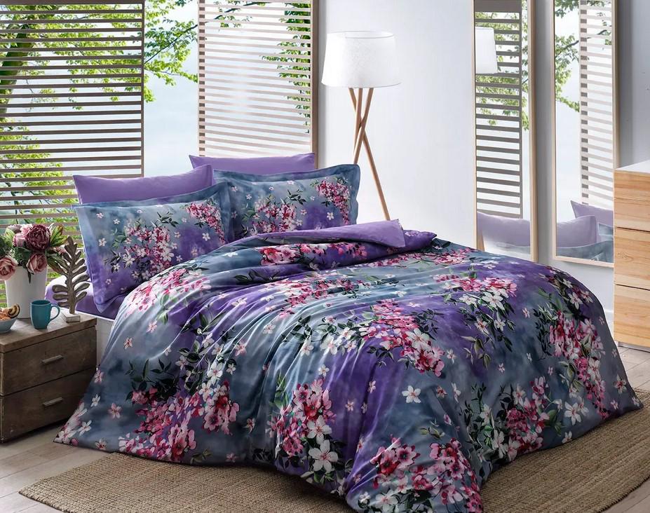 Комплект постельного белья TАС Daphne lila сатин digital евро (2000022283849)