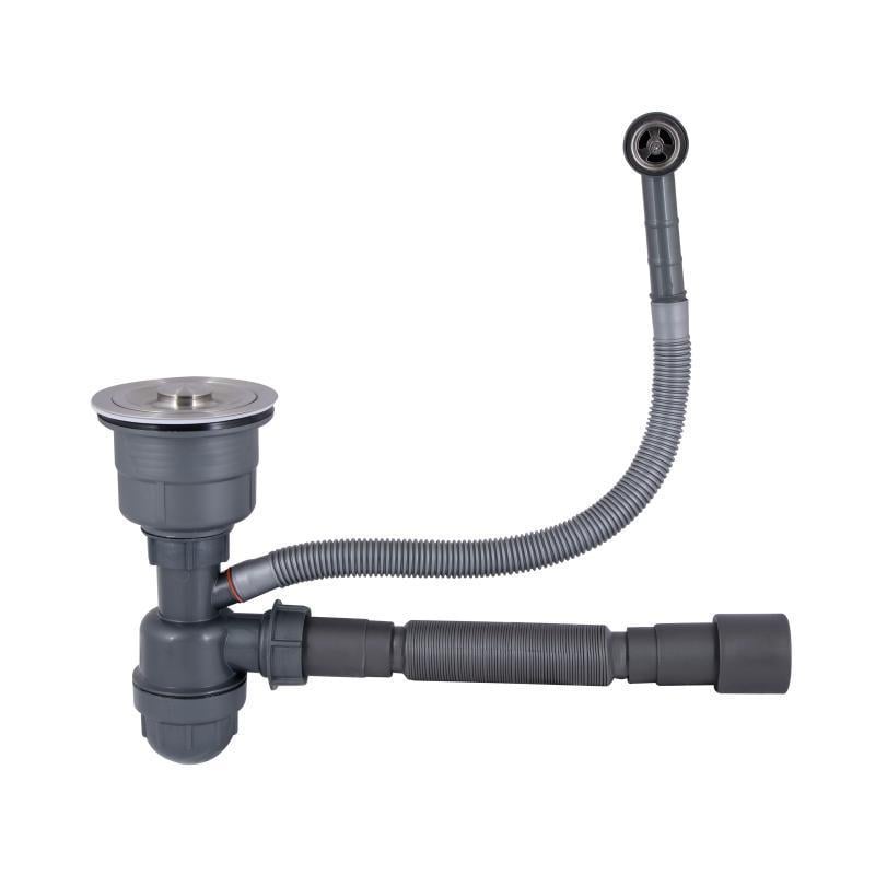 Сифон для кухонної мийки Lidz LK17 випуск 115 мм з круглим переливом вихід гофра 40/50 мм