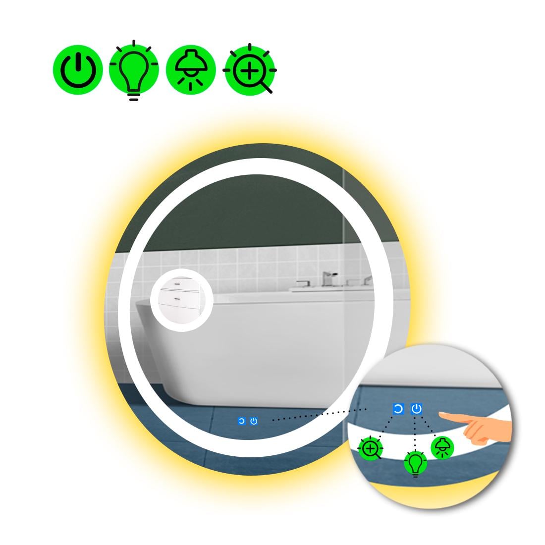 Зеркало LED подсветкой Amica с двумя сенсорами и линзой без подсветки 100x100 см (8777127)