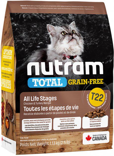 Сухий корм Nutram T22 Turkey & Chiken Cat для дорослих котів зі смаком курки та індички 0,34 кг (1505138478)