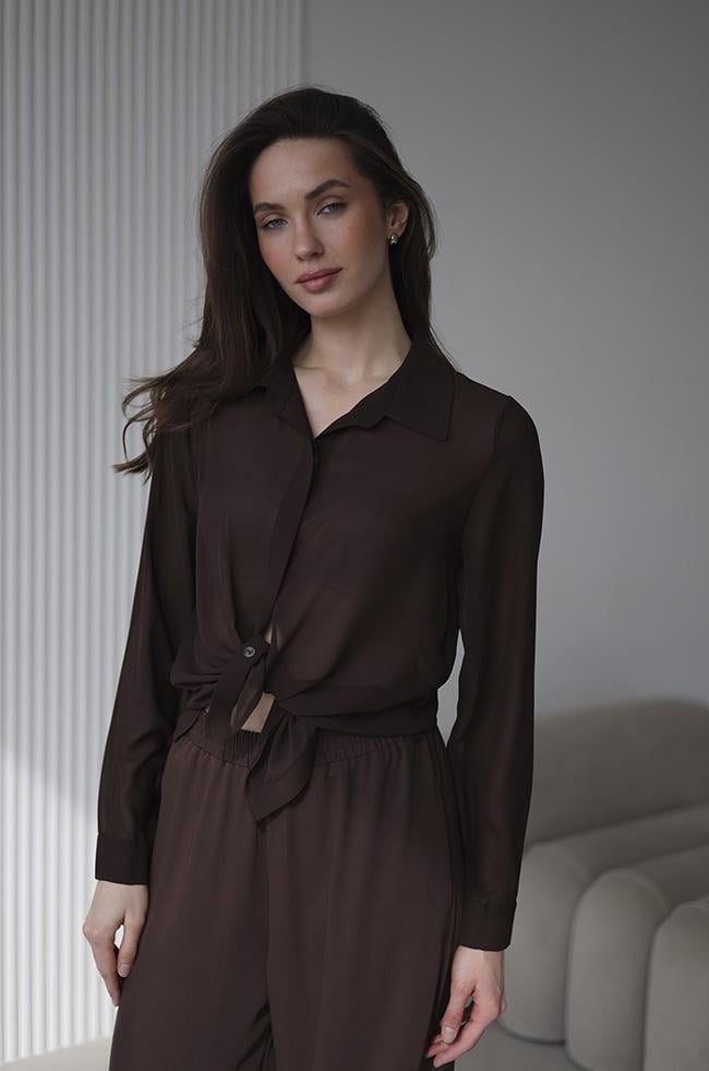 Блуза Lipar 2954 прозрачная шифоновая р. 52 Шоколадный (16947390)