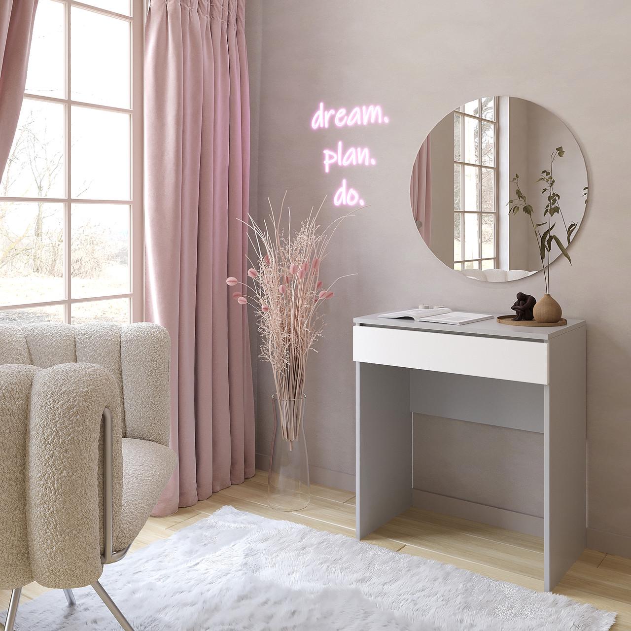 Туалетний столик New and Classic із круглим дзеркалом 750x700x450 мм Сірий/Білий (ТЗ-софт-9) - фото 2