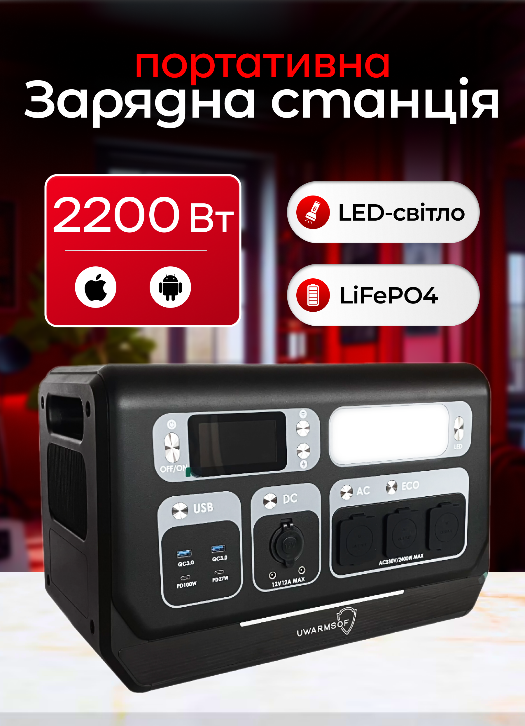 Зарядная станция для дома UWarmsof портативная мобильная электро 2400 Вт (22842132) - фото 2