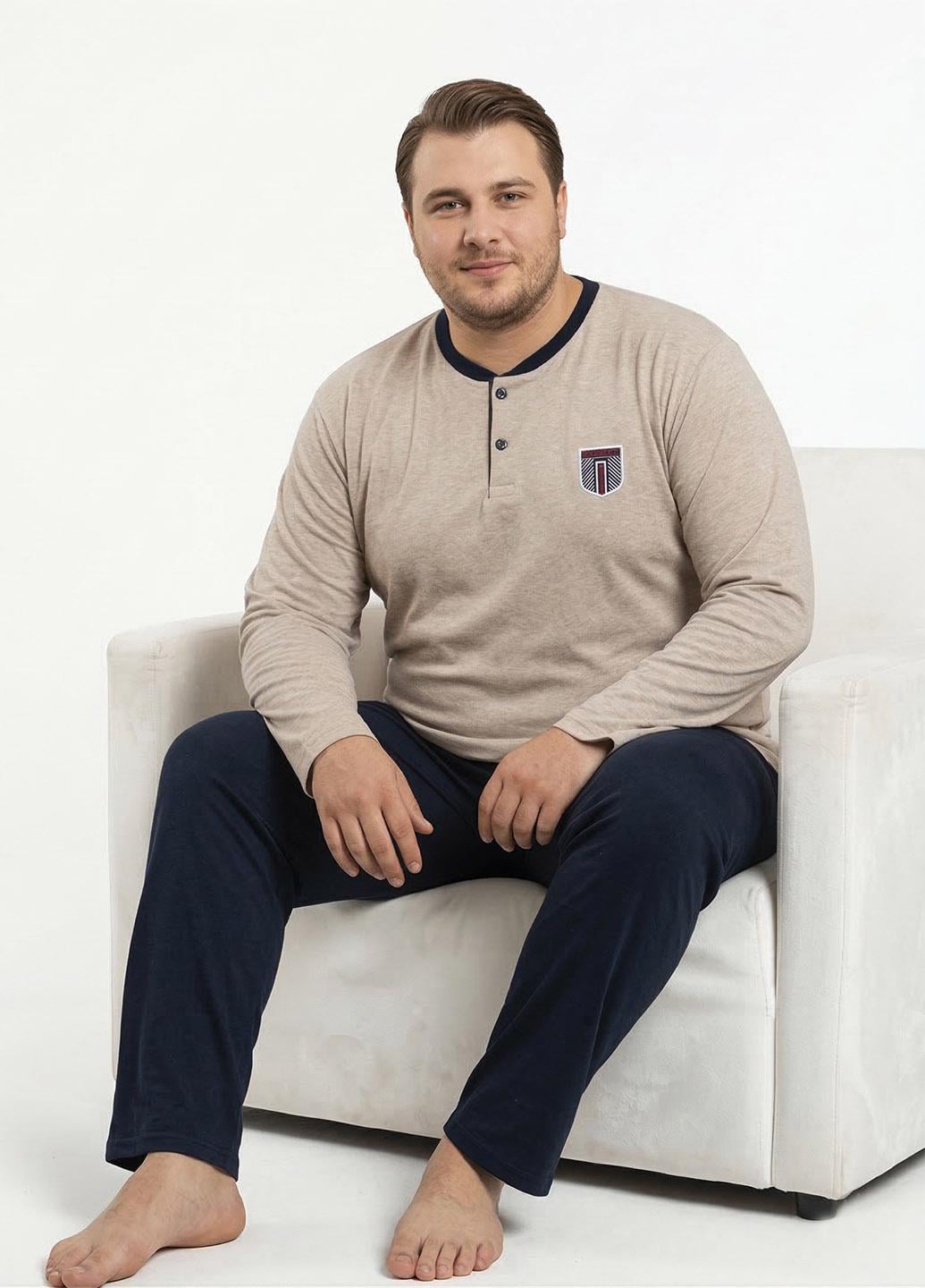 Пижама мужская C34665 футболка и брюки хлопок 4XL Бежевый (34998710)