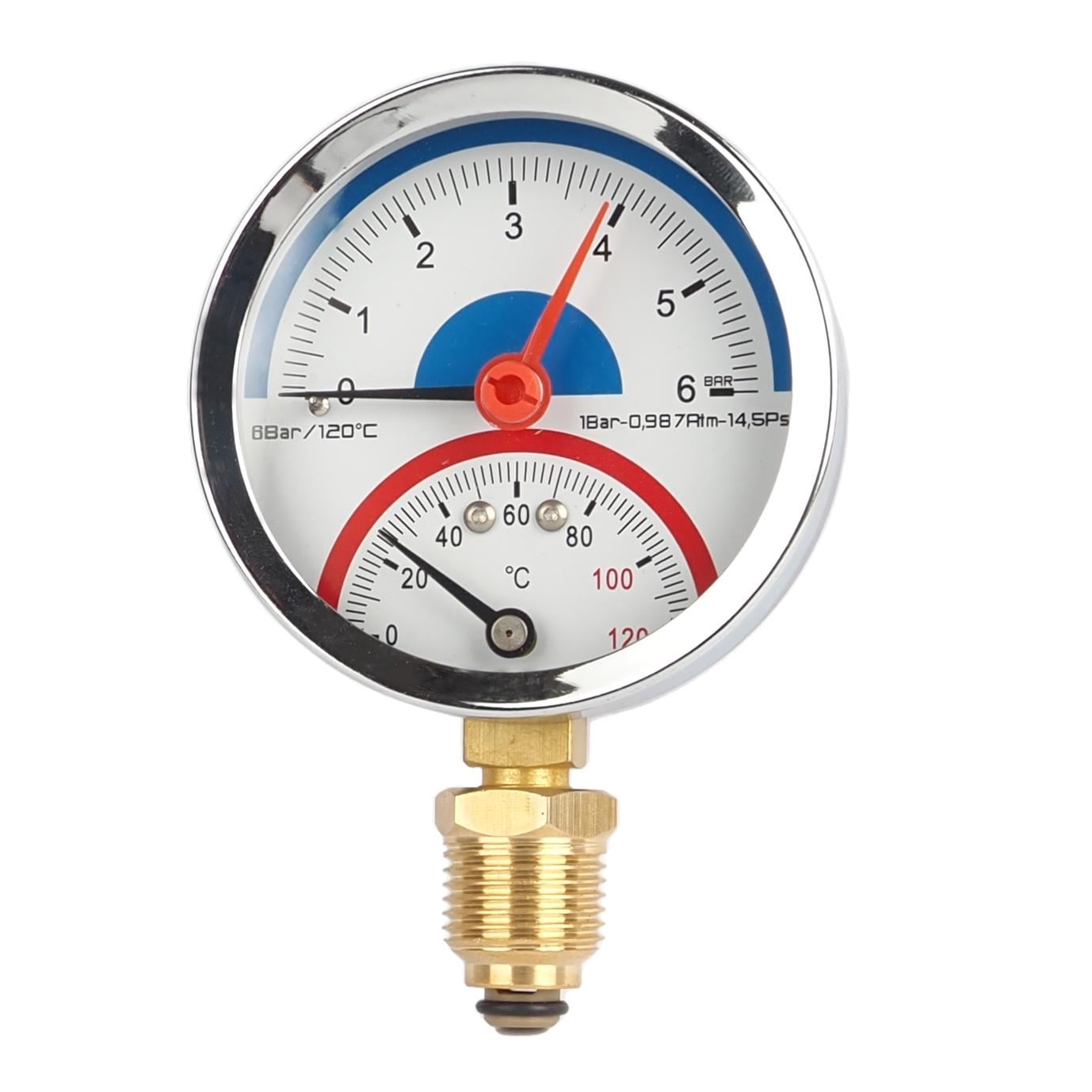 Термоманометр SD1726 0-120°C 0-6 бар нижнее подключение клапан 1/2" Ø 80 мм