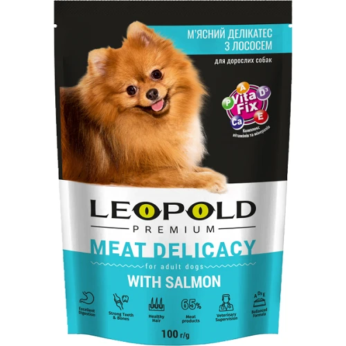 Корм вологий для собак Леопольд Premium М'ясний делікатес з лососем 100 г (2929413142)