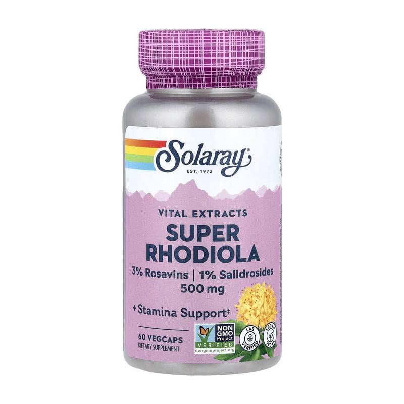 Родіола рожева Solaray Super Rhodiola екстракт 500 мг з 3% розавінів для жінок 60 вег. капс.