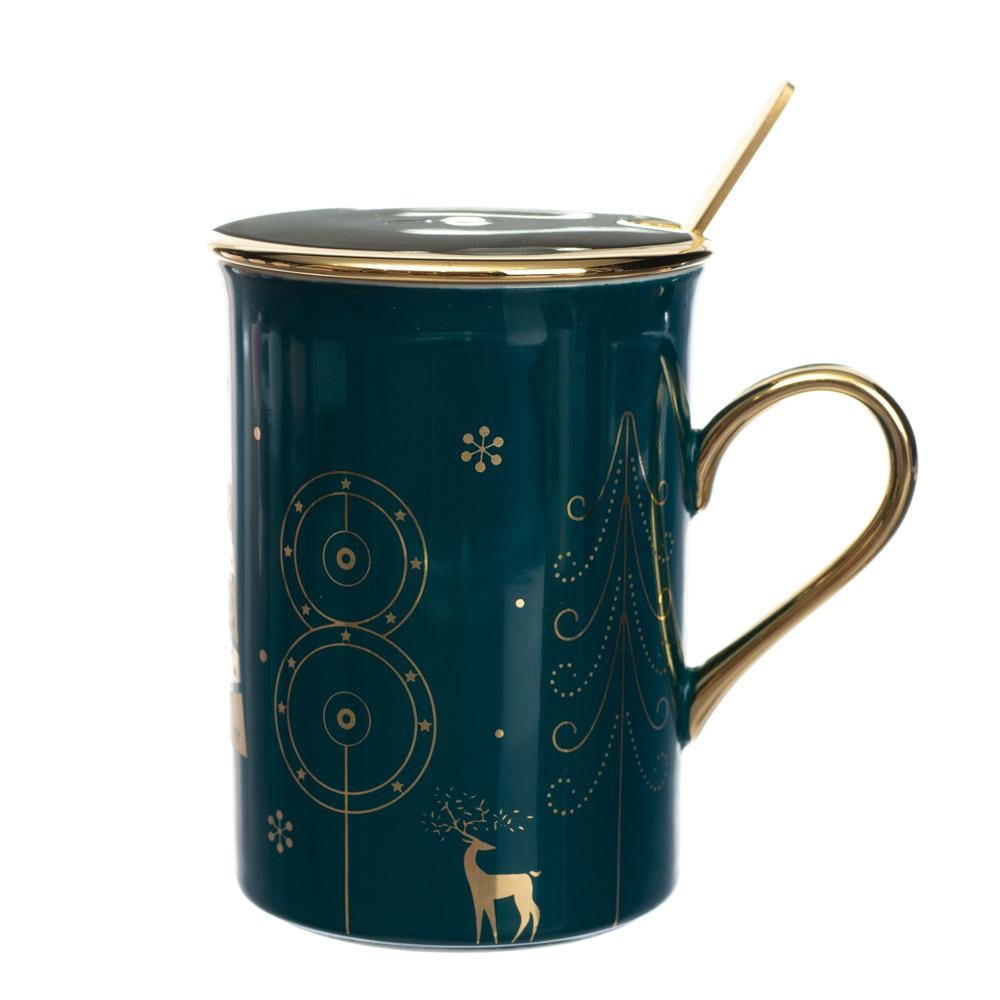 Чашка Elisey 8805-007 Merry dancers с крышкой и ложкой 300 мл Зеленый/Золотой (118-81-8805-007)