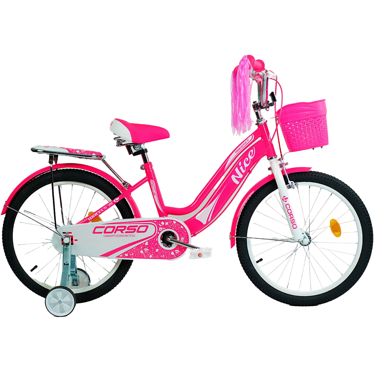 Детский велосипед Corso Nice 20" с дополнительными колесами Розовый (NC-20034)