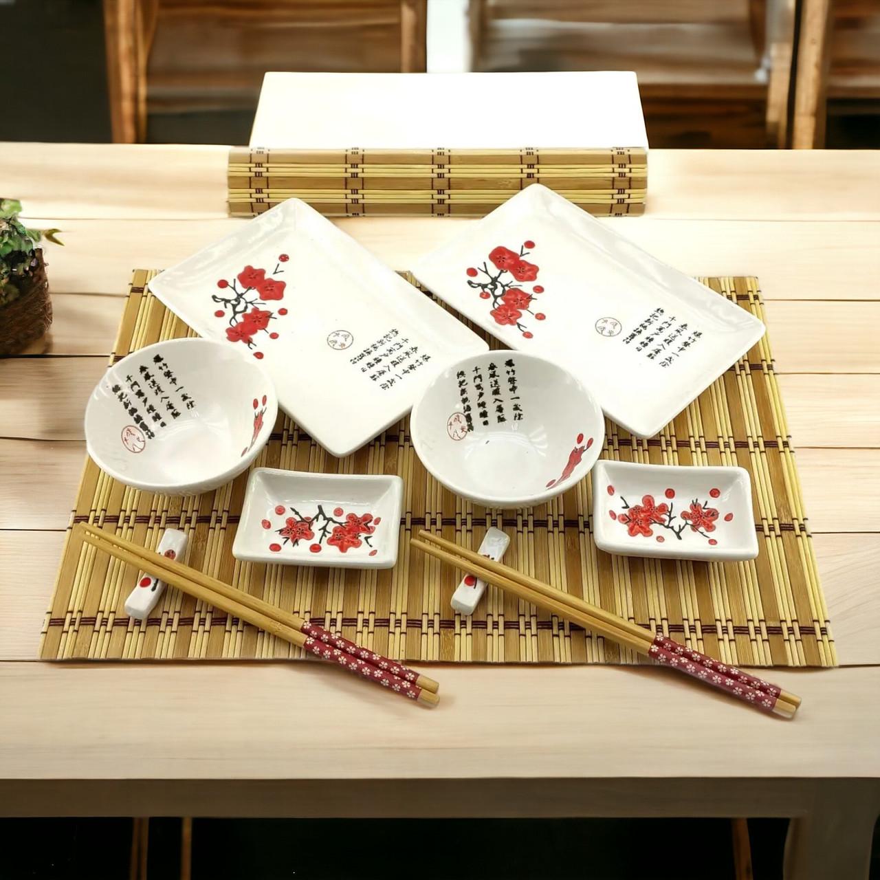 Подарочный набор для суши Красная сакура на 2 персоны 12 предметов 39х27,5х5,5 см (07-34282B) - фото 4 Подарочный набор для суши Красная сакура на 2 персоны 12 предметов 39х27,5х5,5 см (07-34282B) - фото 4