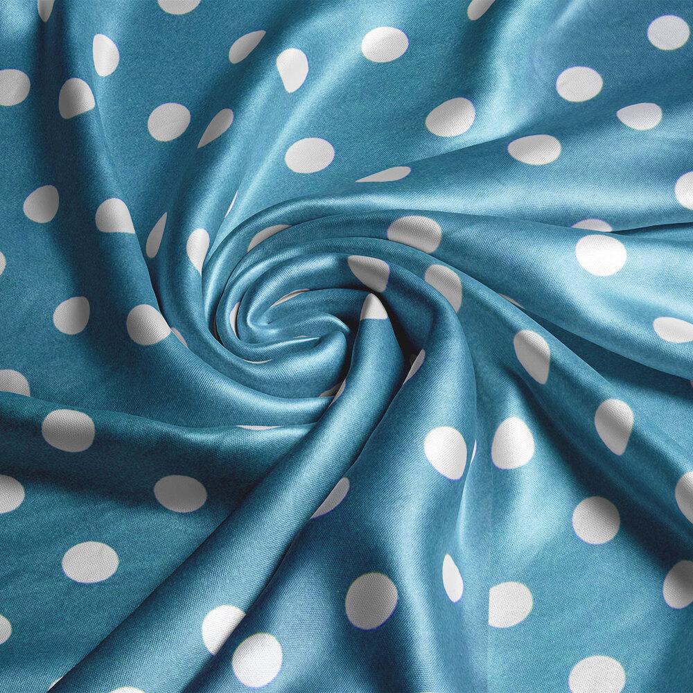 Ткань плательная атлас шелк стрейч горошок морський бриз