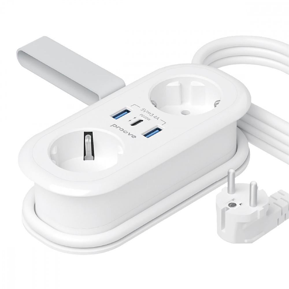 Фильтр сетевой Proove Supercoil 20 W 2xAC /Type-C/2xSB 1,5 м White